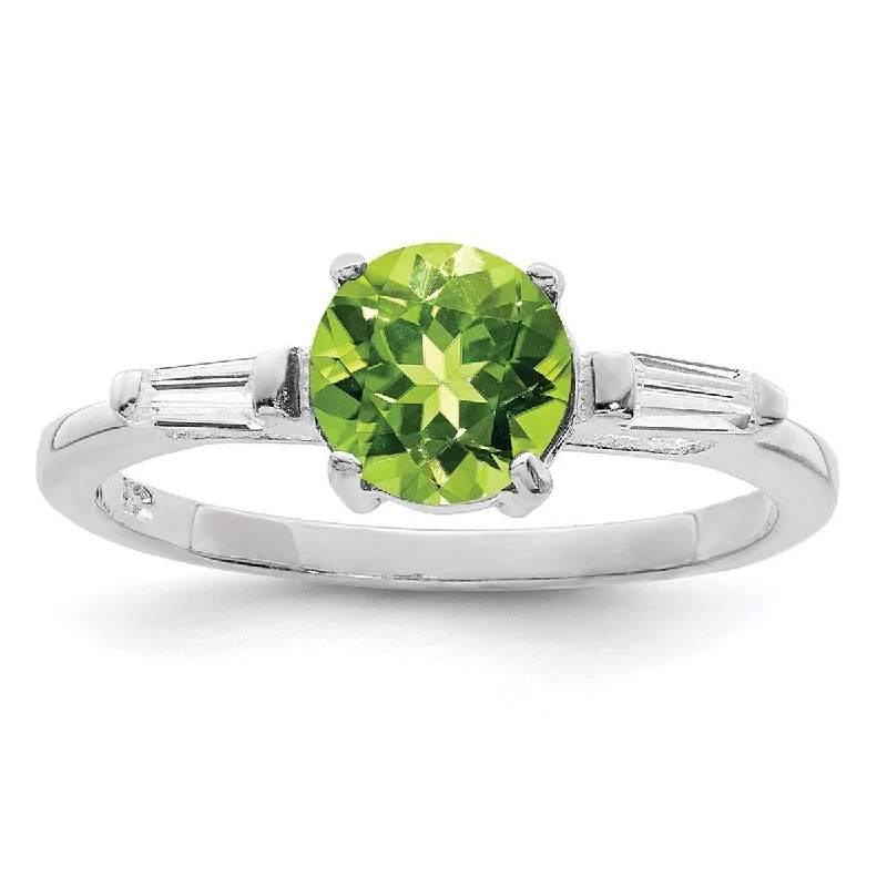 Curata 925 Sterling Silver Polished Solid Back Peridot and CZ Cubic Zirconia Simulated Diamond Ring