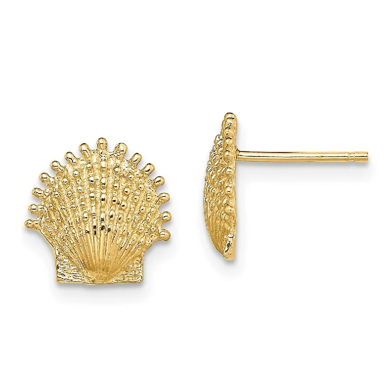 Curata 14k Yellow Gold 10.4mm Beaded Scallop Shell Post Earrings