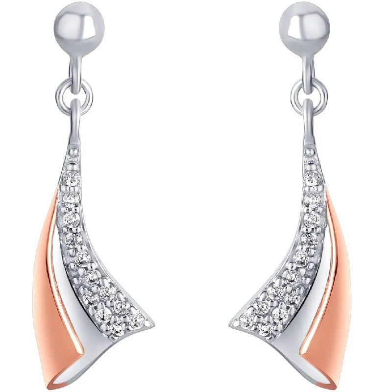 Rose-Tone Sterling Silver Cubic Zirconia Winged Fan Drop Earrings