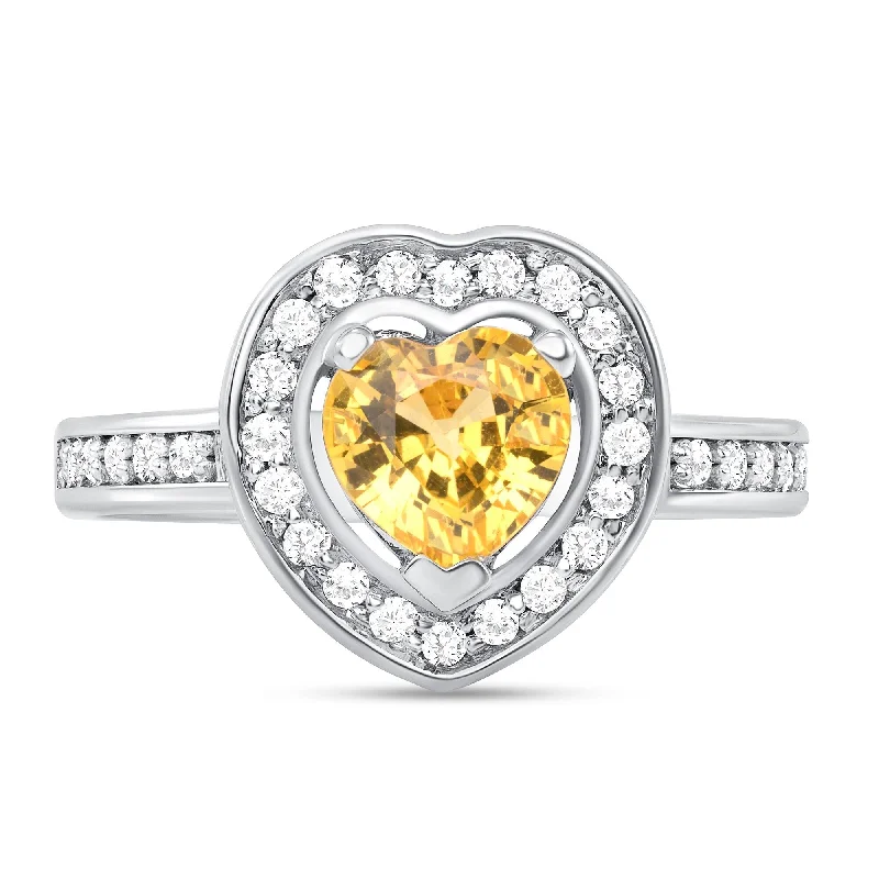 0.22 ct Yellow Sapphire and Diamond Ring in 14k White Gold