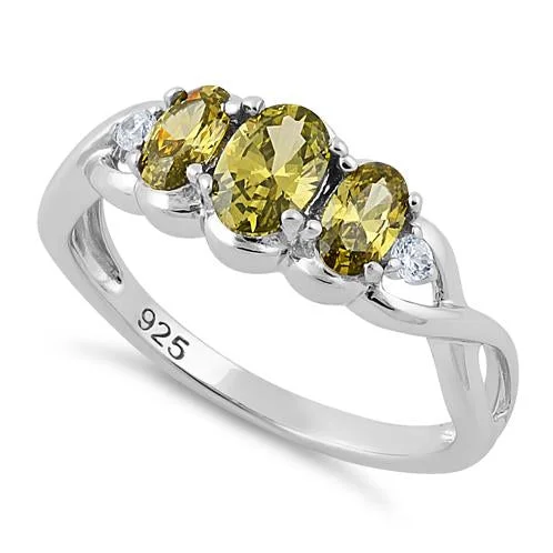 Sterling Silver Triple Oval Peridot CZ Ring