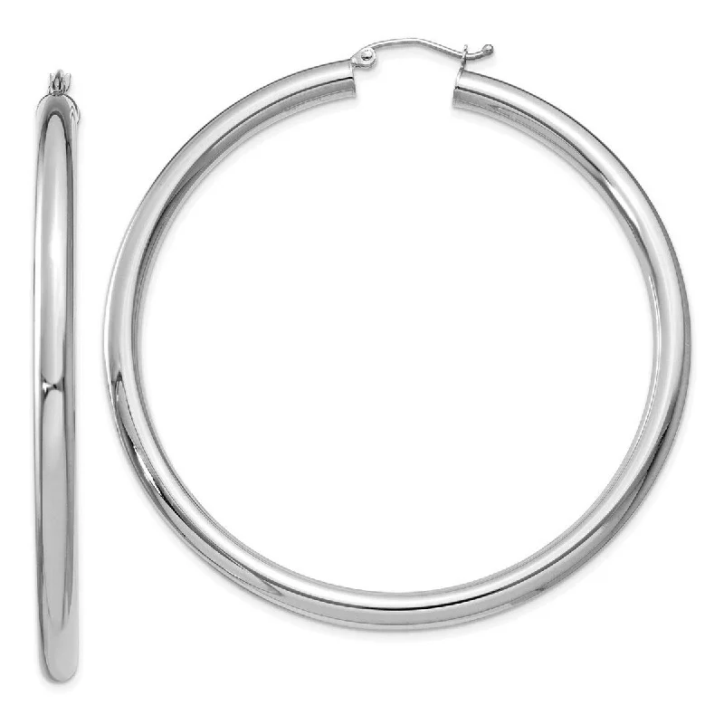 Curata 14k White Gold Polished 4mm X 60mm Tube Hoop Earrings