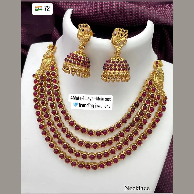 FS Collection Gold Plated Pota Stone Multi Layer Necklace Set