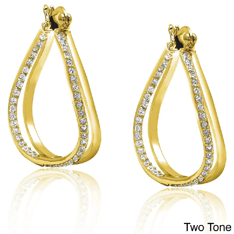 Dolce Giavonna Sterling Silver Cubic Zirconia Hoop Earrings