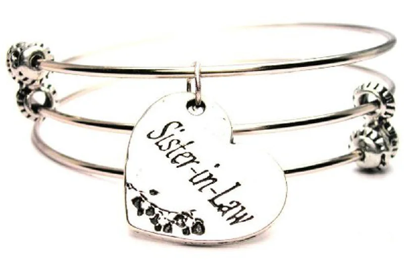 Sister-in-Law Heart Triple Style Expandable Bangle Bracelet