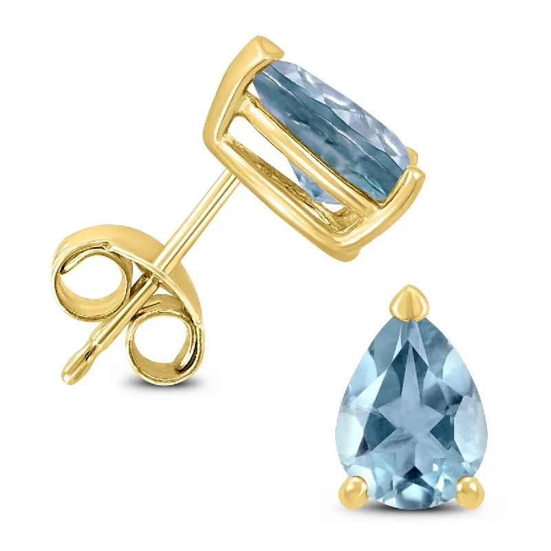 Marquee 14K Yellow Gold 5x3MM Pear Aquamarine Earrings