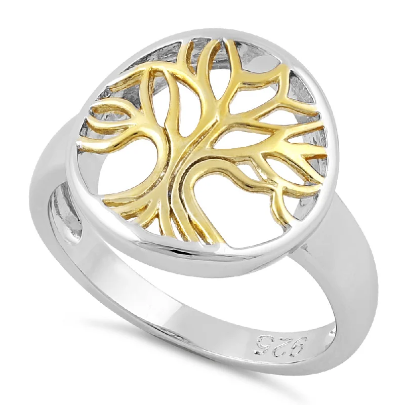 Sterling Silver Yellow Gold Plated Tree of Life Ring