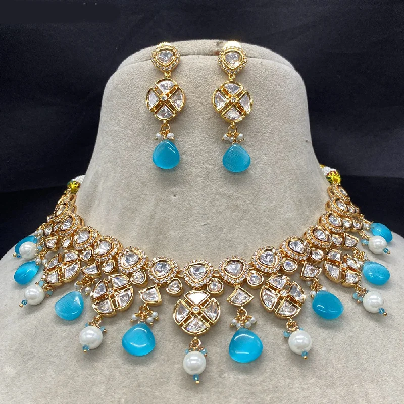 Amoliya Jewels Gold Plated Polki Kundan And Pearl  Necklace Set