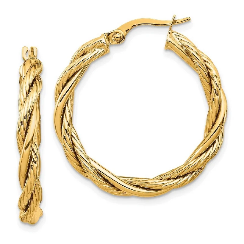 Curata 14k Yellow Gold Polished Ribbed Twisted Hoop Earrings 28x3.25mm