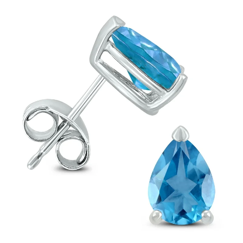 Marquee 14K White Gold 6x4MM Pear Blue Topaz Earrings