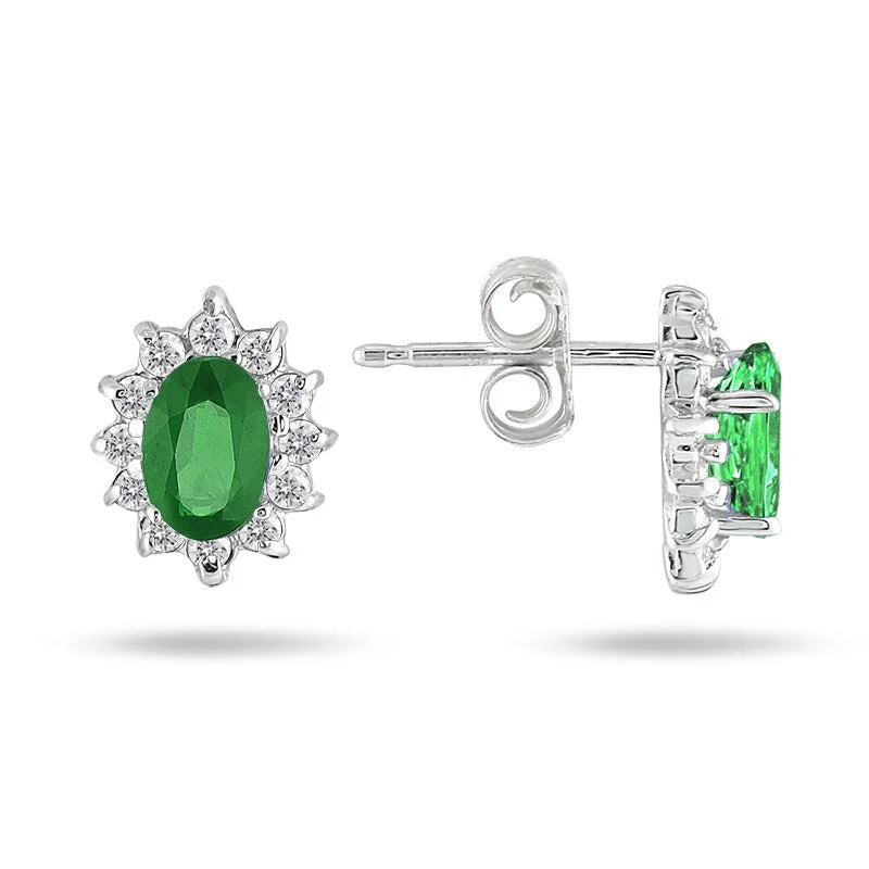 Marquee 10k White Gold Emerald and 1/4ct TDW Diamond Earrings (I-J, I1-I2)