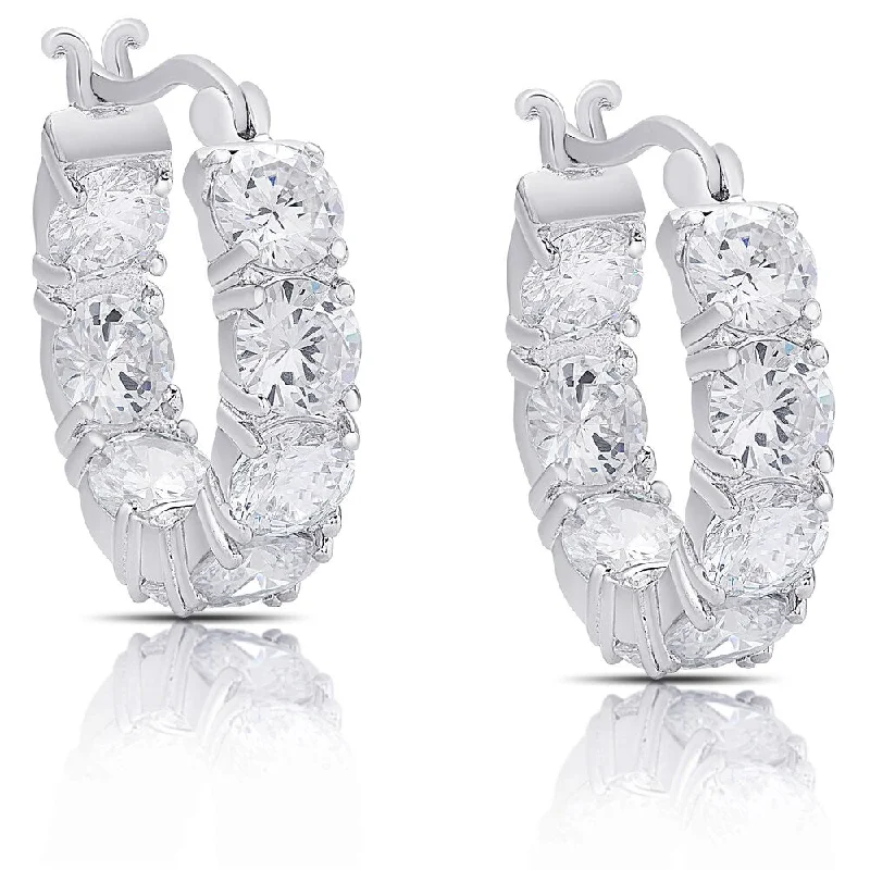 Dolce Giavonna Sterling Silver Cubic Zirconia Hoop Earrings