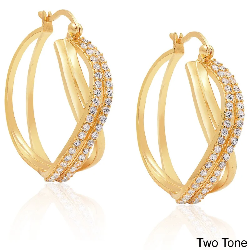 Dolce Giavonna Sterling Silver Cubic Zirconia Twist Hoop Earrings