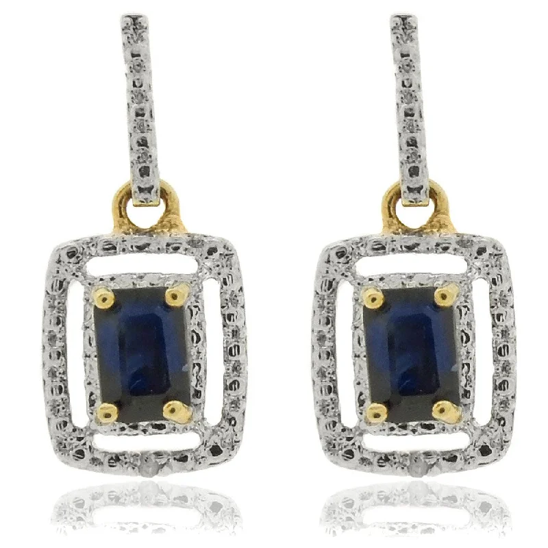 Dolce Giavonna 18k Gold over Silver Sapphire and Diamond Accent Earrings