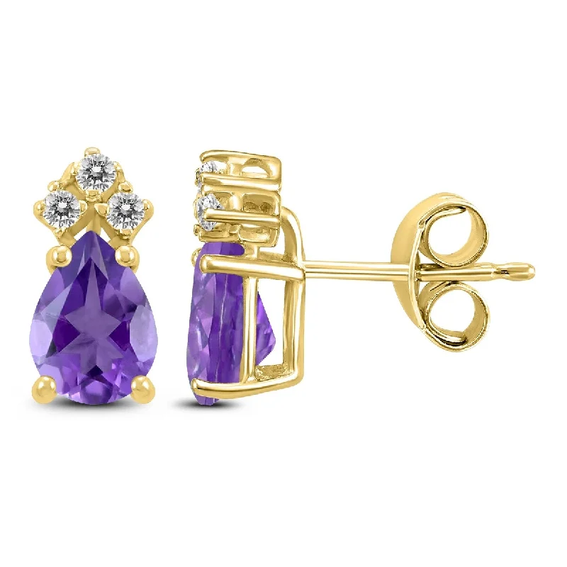 Marquee 14K Yellow Gold 6x4MM Pear Amethyst and Diamond Earrings