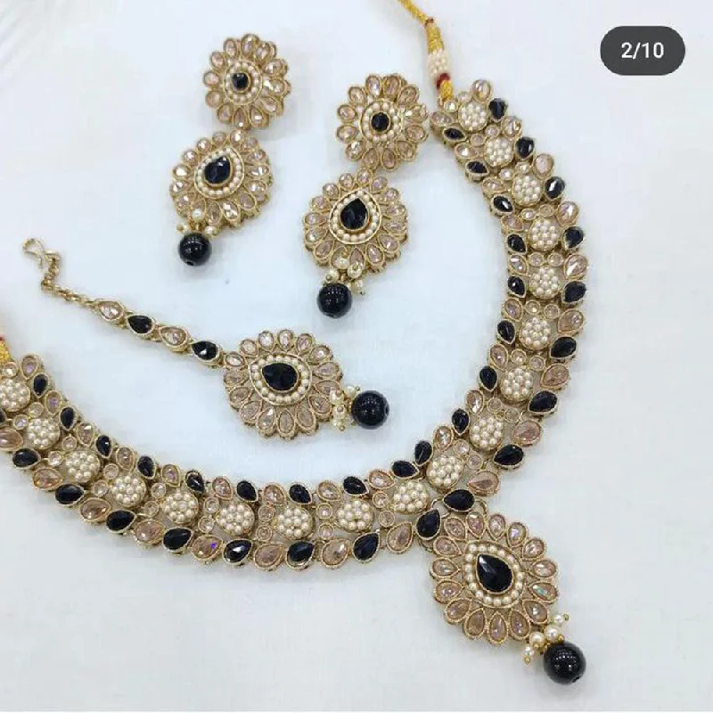 Anjali Jewellery Gold Plated Crystal Stone Pearl And Beads Necklace Set