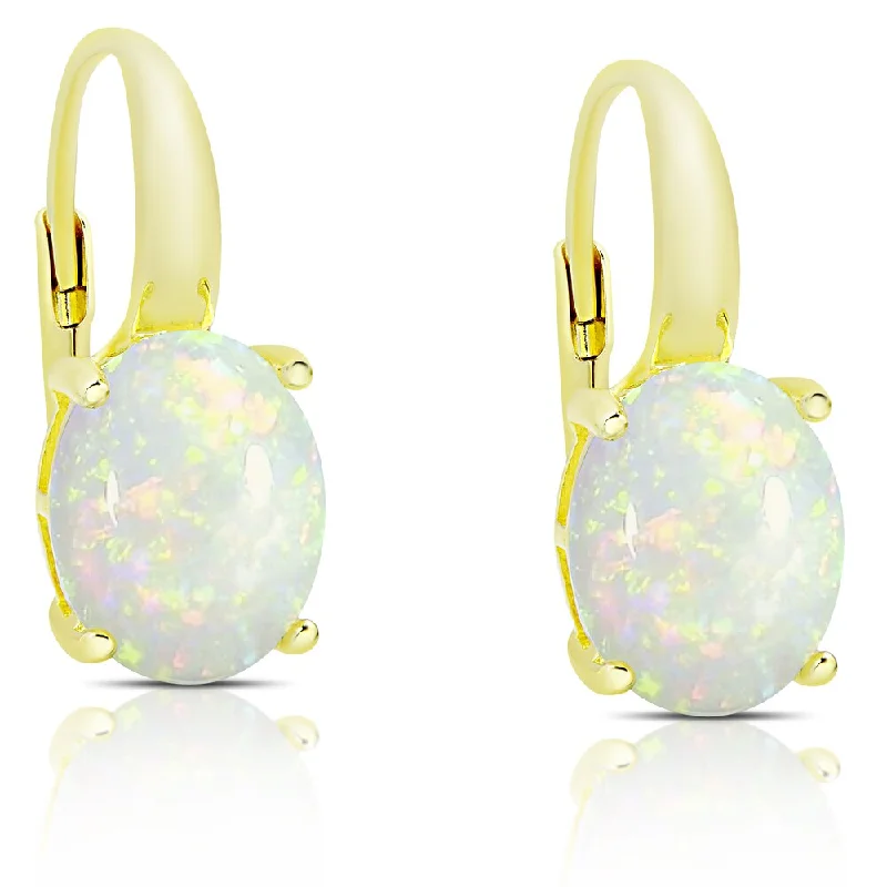 Dolce Giavonna Gold Over Sterling Silver Opal Leverback Earrings