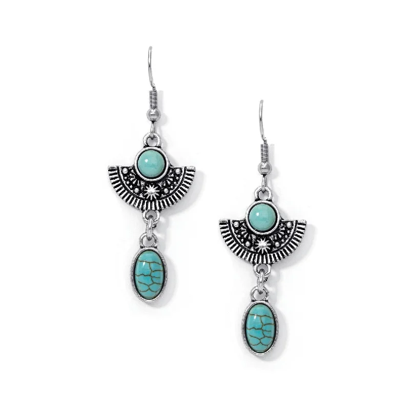 Silver Plated Simulated Turquoise Fan Earrings