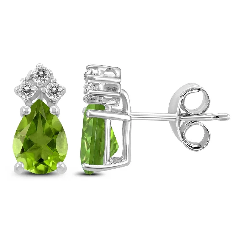 Marquee 14K White Gold 6x4MM Pear Peridot and Diamond Earrings