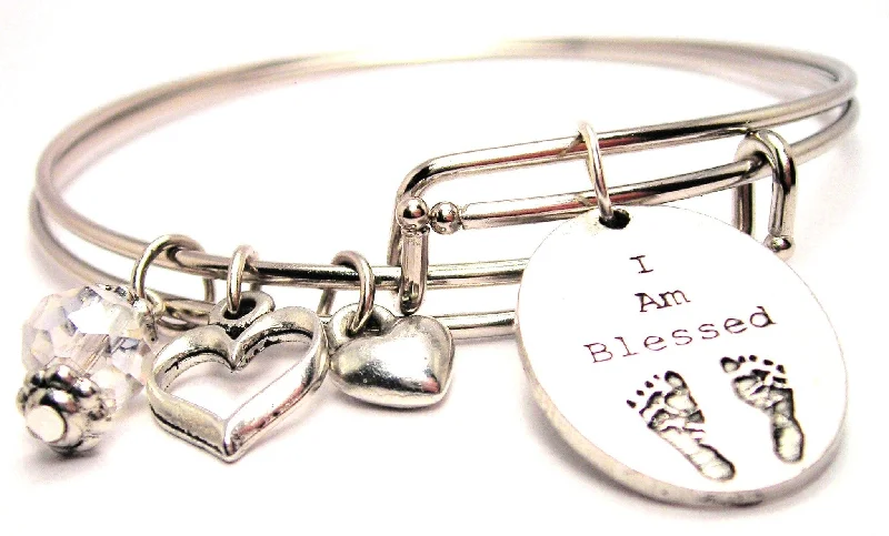 I Am Blessed With Baby Feet Expandable Bangle Bracelet Set