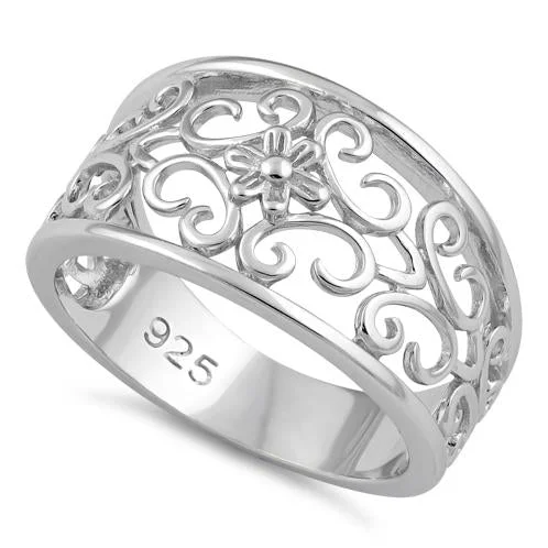 Sterling Silver Medium Flower Swirl Ring