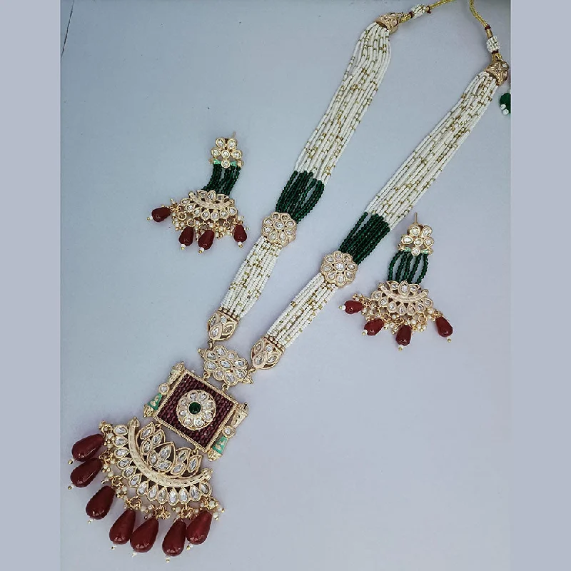 JCM Gold Plated Kundan Stone And Pearl Necklace Set