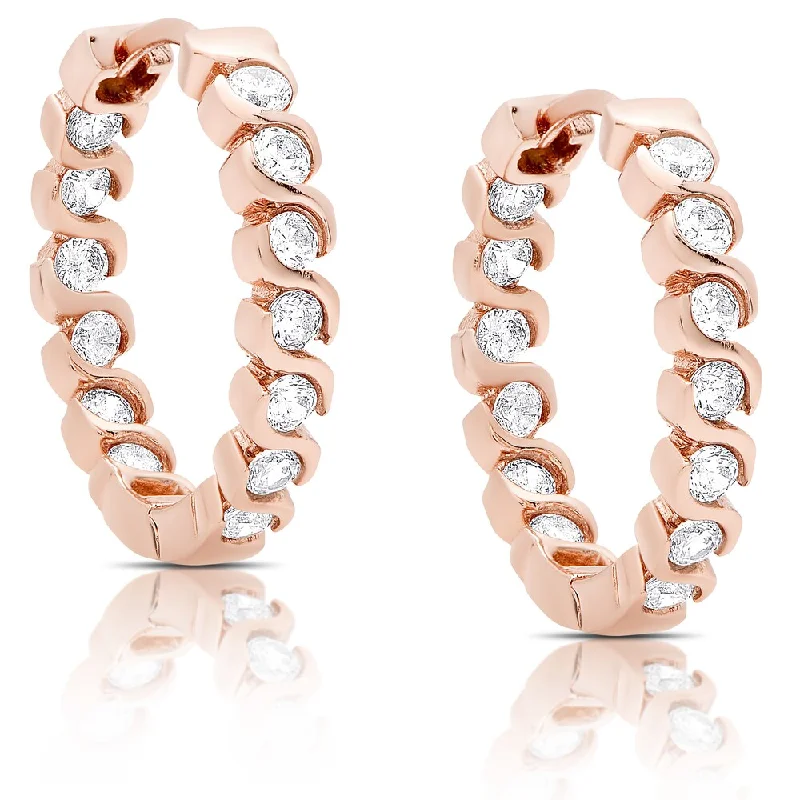 Dolce Giavonna Rose Gold Over Silver or Sterling Silver Cubic Zirconia Hoop Earrings