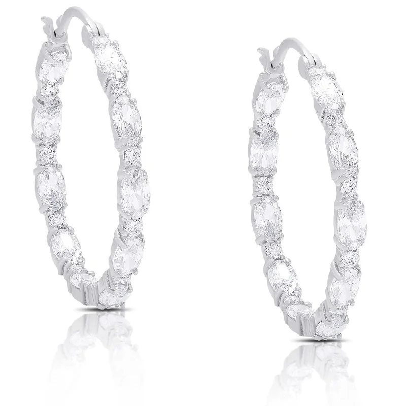 Dolce Giavonna Silver Overlay Cubic Zirconia Hoop Earrings