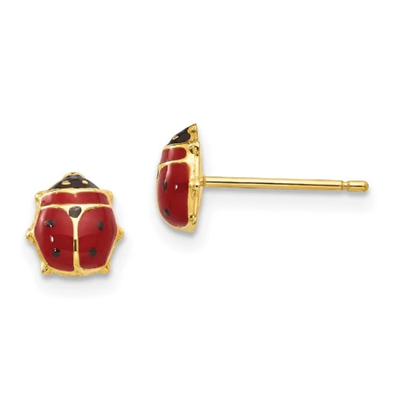 Curata 14k Yellow Gold Enameled Ladybug Post Stud Earrings - 5.5x6mm