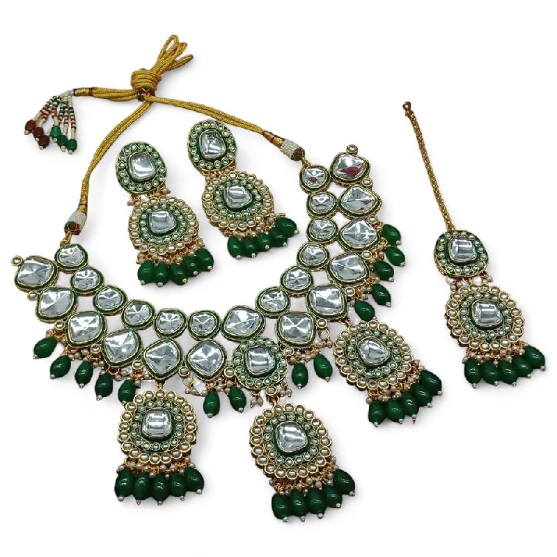 Gehana Mahal Gold Plated Kundan Crystal Stone And Beads Necklace Set