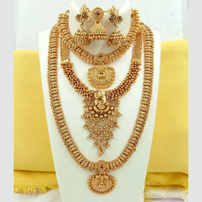 Joyful Jewel Art Matte Gold Plated Pota Stone Long Temple Necklace Combo