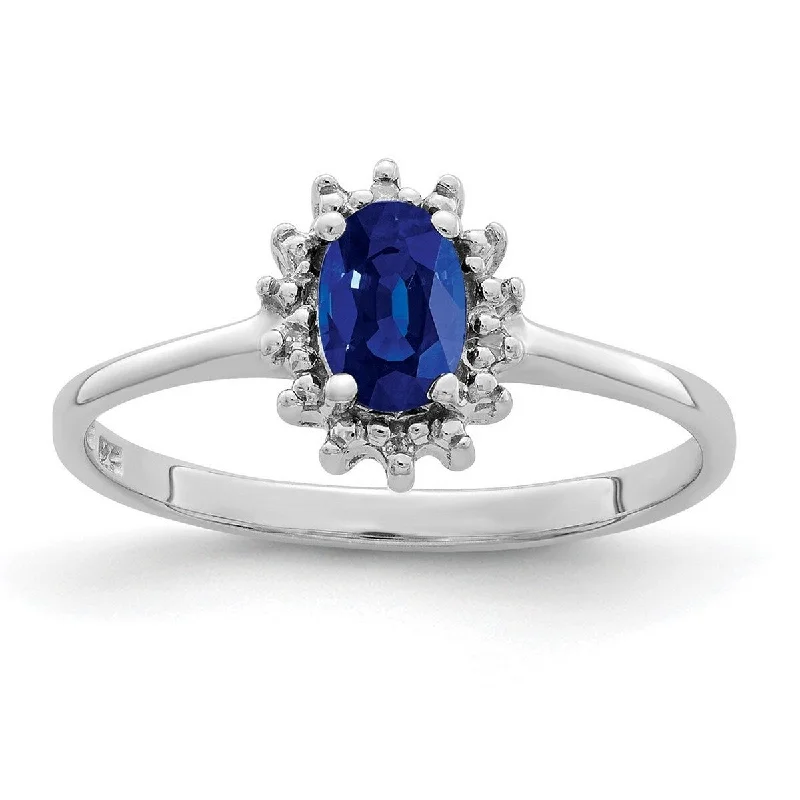 Curata 925 Sterling Silver Polished Open back Rhodium Sapphire Diamond Ring