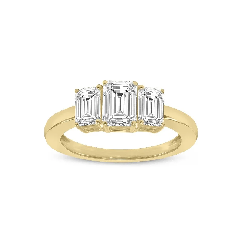 Marquee 3 CTW Three Stone Emerald Cut Lab Grown Diamond Ring in 14K Yellow Gold