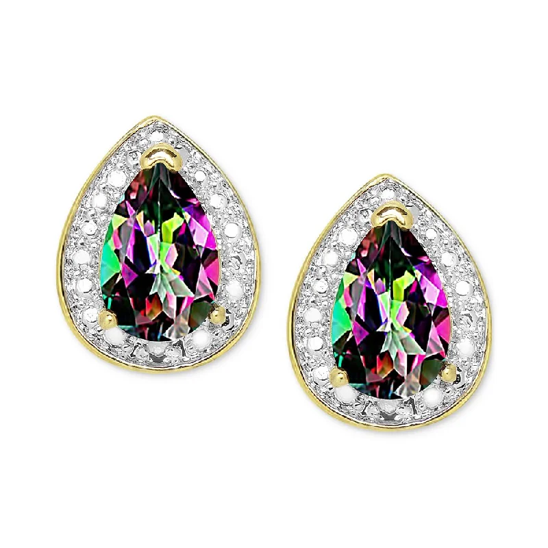 Dolce Giavonna Gold over Sterling Silver Mystic Topaz and Diamond Accent Tear Shaped Stud Earrings