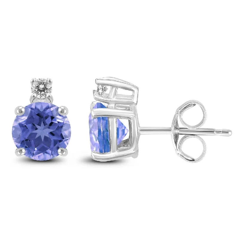 Marquee 14K White Gold 4MM Round Tanzanite and Diamond Earrings