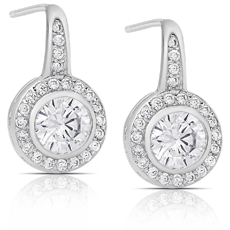 Dolce Giavonna Sterling Silver Cubic Zirconia Round Drop Earrings