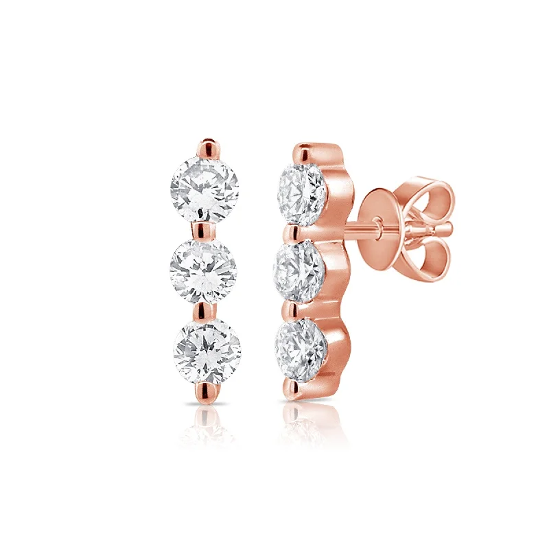 Joelle Diamond 3 Stone Bar Earrings 0.20Ct 14K Rose Gold Stud Earring