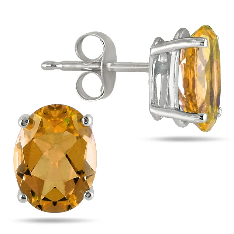 Marquee 6x4MM All Natural Oval Citrine Stud Earrings in .925 Sterling Silver