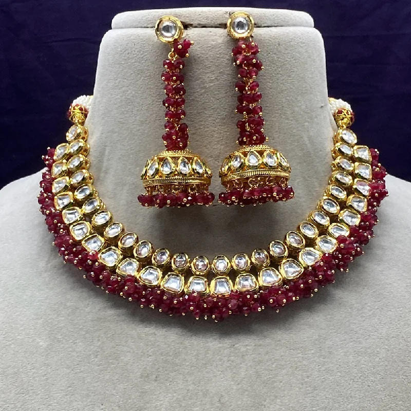 Amoliya Jewels Gold Plated Polki Kundan Necklace Set