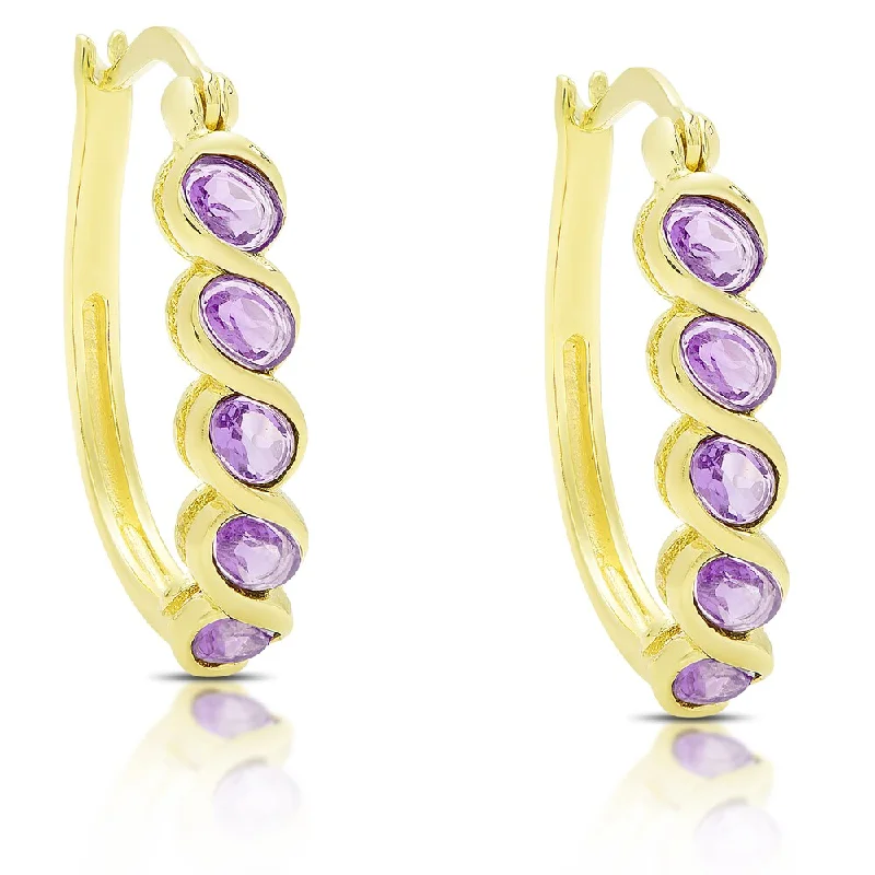 Dolce Giavonna Gold Over Silver Gemstone Hoop Earrings