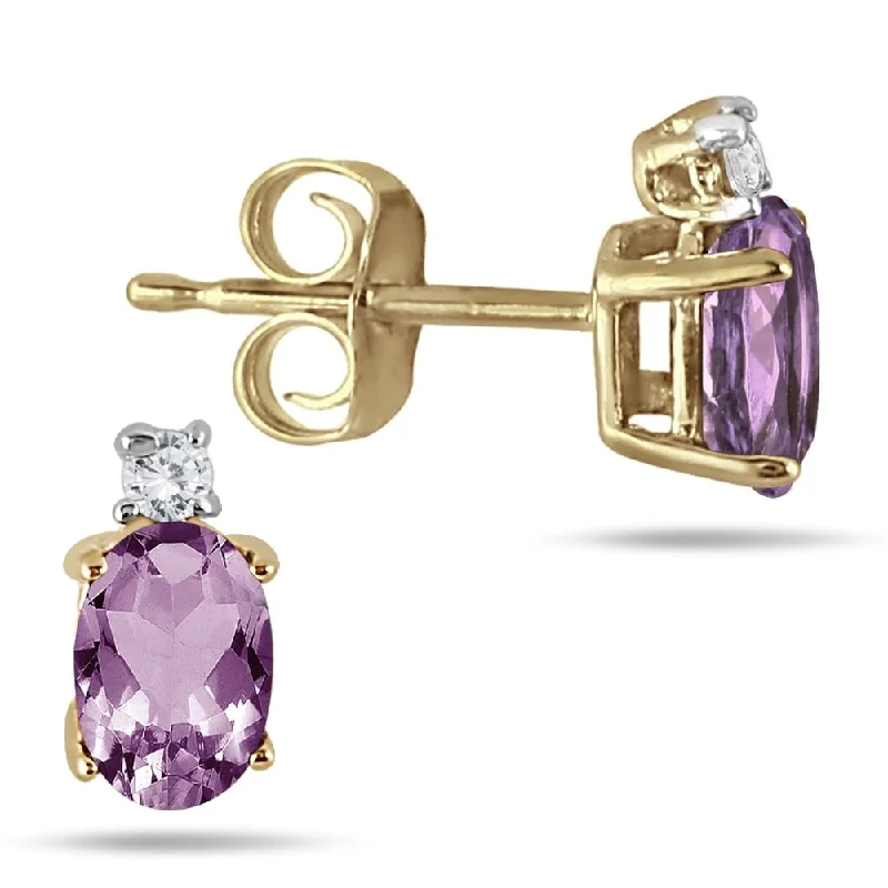 Marquee Oval Amethyst Drop and Diamond Earrings in 14K Yellow Gold