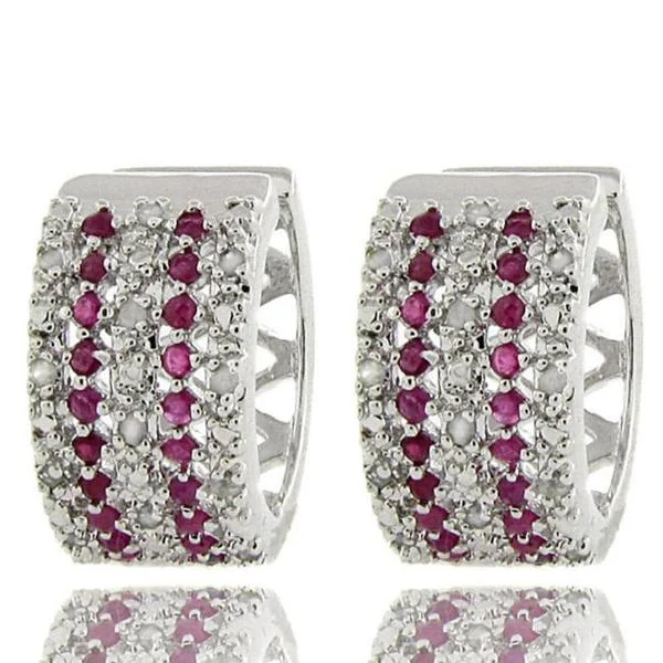 Dolce Giavonna Sterling Silver Ruby and Diamond Accent Hoop Earrings