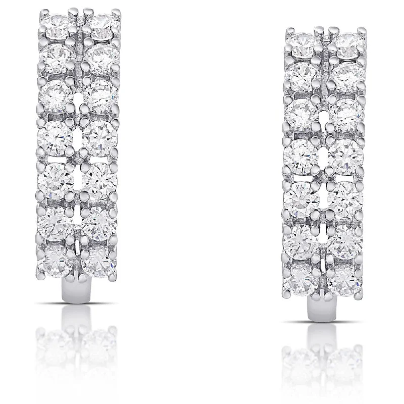 Dolce Giavonna Sterling Silver Cubic Zirconia Double-Row Earrings