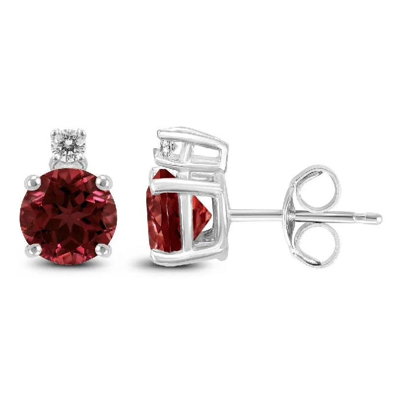 Marquee 14K White Gold 6MM Round Garnet and Diamond Earrings