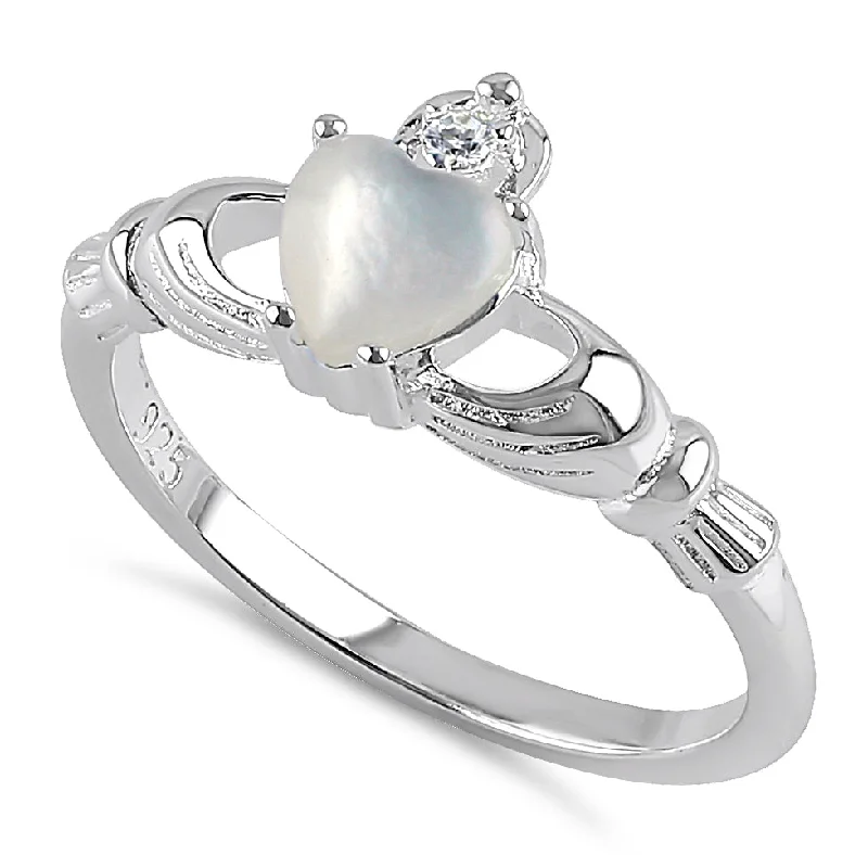 Sterling Silver Claddagh Mother of Pearl CZ Ring