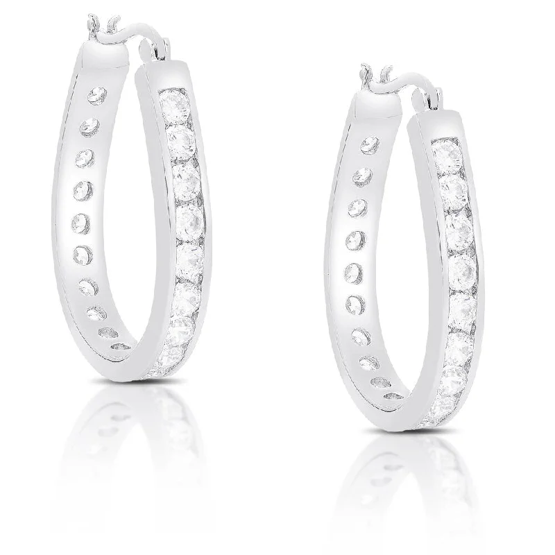 Dolce Giavonna Sterling Silver Cubic Zirconia Hoop Earrings