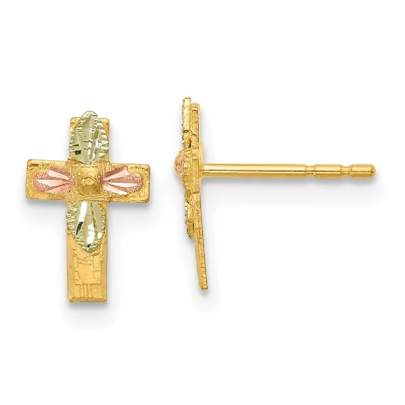 Curata 10k Tri color Black Hills Gold Religious Faith Cross Earrings 10.36x6.58mm