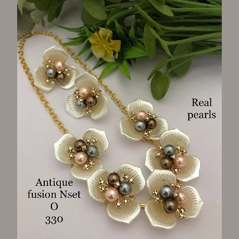 FS Collection Gold Plated Antique Fusion Pearls Necklace Set