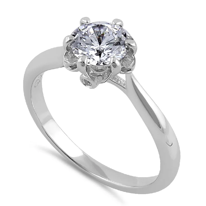 Sterling Silver 6.5mm Clear CZ Small Flower Setting Ring