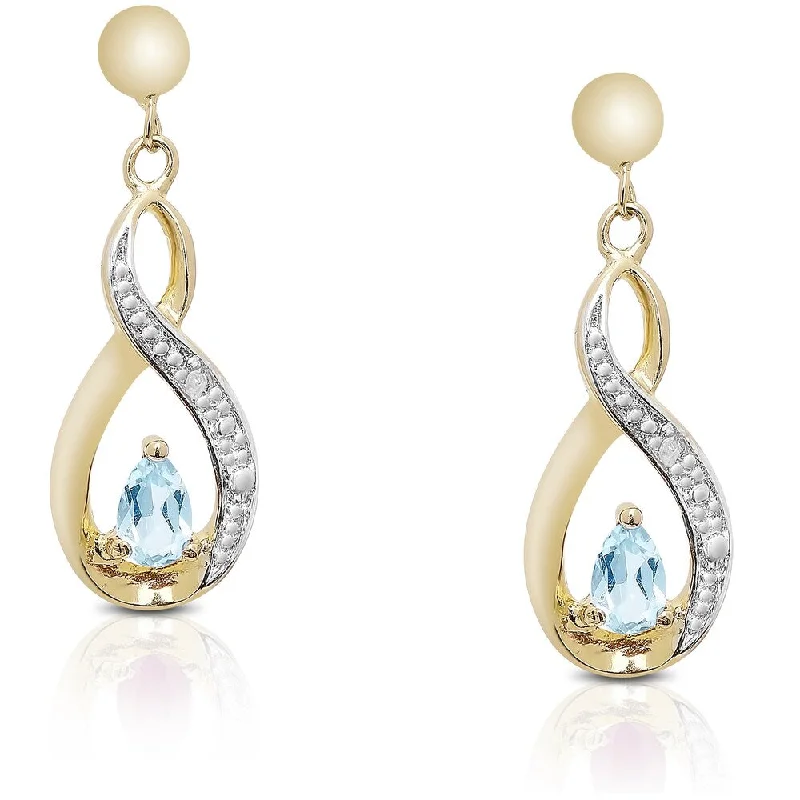 Dolce Giavonna Gold Over Sterling Silver Blue Topaz and Diamond Accent Infinity Design Earrings